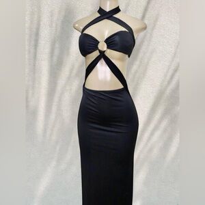 Black Cut-Out Halter Maxi Dress Size L